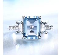 ZLING Anillos De Topacio Azul Cielo Creados con Rectángulo, Joyería De Plata De Ley 925, Anillos De Piedras Preciosas Coloridas para Mujeres, Regalos, Joyería Fina