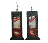 ZLING Horrible Negro Marrón Guillotina Ensangrentada Pendientes De Gota De Madera Exagerada Borla Larga Pendientes Colgantes De Halloween Joyería Oscura
