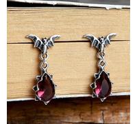 ZLING Pendiente De Gota De Plata De Ley 925 para Mujer, Pendiente De Murciélago Gótico con Gota De Agua, Joyería Punk De Cristal Rojo