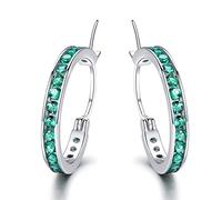 ZLING Pendientes De Plata De Ley 925, Pendientes De Aro De Plata Nano Esmeralda, Joyería Bonita para Boda, Accesorios De Moda, Regalo De Fiesta