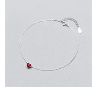 ZLING Tobilleras De Plata con Corazón Rojo De Amor A La Moda para Mujer, Pulseras De Cadena De Esmalte Simples para Pierna, Accesorios De Joyería para Pies