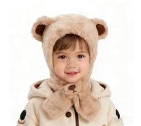 ZLLkeji Sombrero y Bufanda Niño Suave Felpa Gorro Integrada de Oso Gorro Bufanda 2 en 1 para Bebé 6 Meses-6 Años Caqui