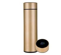 ZLLY Travel Mugs, 500ml LED Temperature Display Water Bottle with LED Touch Screen, Stainless Steel Vacuum Flask Insulation Thermos Travel Smart Cup (Gold)