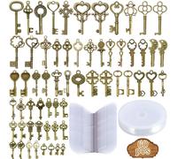 ZLPBAO Juego de 60 colgantes vintage con forma de llave antigua, con 60 colgantes de alas de libélula, 1 alambre de perlas de 30 metros, bronce antiguo, decoración vintage