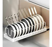 ZLPBAO Porta Coperchi Pentole Scorrevole con 12 Scomparti Regolabili, Porta Padelle Salvaspazio per padelle, coperchi e Piatti, Supporto in Metallo, Contenitore Da Cucina