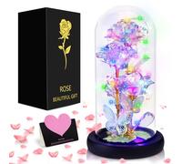 ZLPBAO Rosa Eterna de Cristal con Base Pino Luces LED, Rosa Bella y Bestia, Regalos para Ella,Regalos para Mujeres,Eterna,Regalo de de Flores Artificiales para Mujeres Mamá Esposa