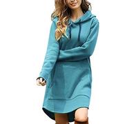 Zltang Mujer Sudaderas Largas con Capucha Vestido de Sudadera Oversize Otoño Invierno Color Sólido Dobladillo Irregular Suelto Hoodie Largo Azul S