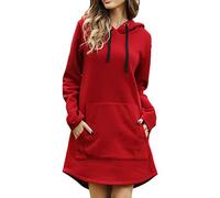 Zltang Mujer Sudaderas Largas con Capucha Vestido de Sudadera Oversize Otoño Invierno Color Sólido Dobladillo Irregular Suelto Hoodie Largo Rojo 2XL