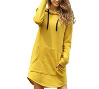 Zltang Mujer Sudaderas Largas con Capucha Vestido de Sudadera Oversize Otoño Invierno Color Sólido Dobladillo Irregular Suelto Hoodie Largo Amarillo 3XL