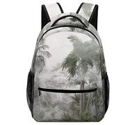Zltegako - Mochila de viaje para laptop, mochila escolar de bambú dibujada a mano, gran capacidad, para negocios, Árboles tropicales, hojas, bosque brumoso, One Size, Mochilas daypack