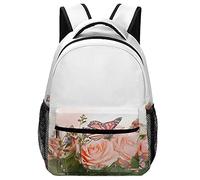 Zltegako - Mochila de viaje para laptop, mochila escolar, diseño floral, color rosa, gran capacidad, ideal para negocios, Beautiful Roses Butterfly Spring Floral Pink, One Size, Mochilas daypack