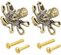 Zlthraustic Tiradores de Latón para Puertas, Pack de 2 con Diseño de Pulpo para Cajón de Armario 36x38mm Acabado Envejecido Vintage Paino y Cajonero