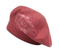 ZLYC Boina francesa para mujer, reversible, color sólido, mosaico, cálida, boina para niñas, Flor rojo oscuro, Talla única