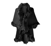 ZLYC Cárdigan de Punto Fino con Capas de Corte de Pieles Falsas de Poncho para Mujeres