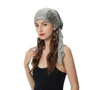 ZLYC Chemo Headwear - Pañuelo para la cabeza preatado, turbante ligero para mujer, Flor decorativa gris, Talla única