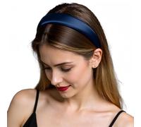 ZLYC Diademas de seda de morera para mujer, sin dolor de cabeza, antideslizantes, para el cuidado de la piel, maquillaje, uso diario, color azul marino sólido