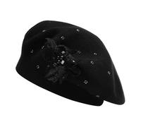 ZLYC Gorro de Boina Francesa para Mujer, Reversible, Color sólido, Mosaico de Cachemira, Boina cálida para niñas, Flor de Cuentas Negras, Talla única