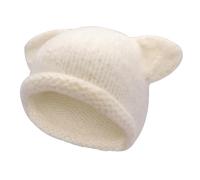 ZLYC Gorro de ganchillo para mujer, con orejas de gato, bonito gorro de estilo vintage, Oreja de oso blanco, Talla única