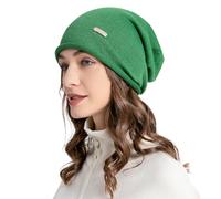 ZLYC Gorro de Lana de Cachemira para Mujer, de Invierno, Holgado, para Mujer, Sólido Verde Vital, Talla única