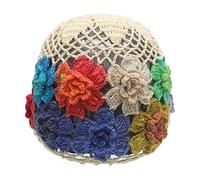 ZLYC Gorro de Punto Hecho a Mano con diseño de Calavera de Ganchillo de algodón para Mujer, Flores Beige, Taille Unique, Talla única