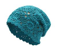ZLYC - Gorro Holgado de algodón para Mujer, Hecho a Mano, de Punto para Verano, con Calavera, Azul Pavo Real sólido., Talla única