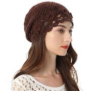 ZLYC Gorro Holgado de algodón para Mujer, Hecho a Mano, de Punto Recortado, para Verano, diseño Floral, Flores Marrones, Talla única