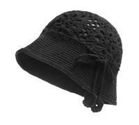 ZLYC - Gorro Pescador de algodón para Mujer, Hecho a Mano, Punto de Ganchillo, diseño Floral, para Verano, Crochet Negro, Talla única