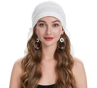 ZLYC Gorro turbante de quimioterapia para mujer, pañuelo preatado, Blanco rizado, Talla única