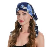 ZLYC Gorro turbante de quimioterapia para mujer, pañuelo preatado, Blue Rose Navy, Talla única