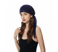 ZLYC Gorro Turbante de quimioterapia para Mujer, pañuelo preatado, Doble Capa de Encaje Azul Marino, Talla única