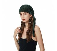 ZLYC Gorro Turbante de quimioterapia para Mujer, pañuelo preatado, Encaje Doble Capa Verde Oscuro, Talla única