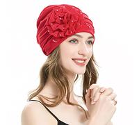 ZLYC Gorro Turbante para Mujer con Flores, Gorro elástico para quimioterapia, Rojo (Flower Red), Talla única