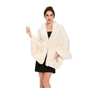 ZLYC - Poncho de piel sintética para mujer, capa de punto, bufanda, estola, cálido cárdigan, beige, Talla única