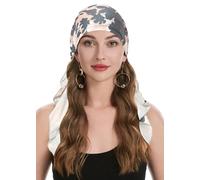 ZLYC Turbante de quimioterapia de Verano para Mujer, Sombrero Ligero preatado, Flores Gris y Rosa, Talla única
