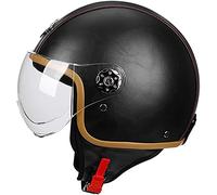 ZLYJ Cascos Retro De Motocicleta con Gafas, Cara Abierta 3/4 Casco De Cuero Oldtimer Jet Casco Estilo Alemán Scooter Cruiser Chopper Casco Anticolisión Certificado ECE A,M(55-57cm)