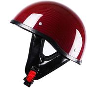 ZLYJ Fibra de Carbon Half Moto Cascos, Retro Casco Abierto Helmet para Mujer y Hombre Adultos Confortable Casco Moto Jet para Street Bike Cruiser Chopper Moped Scooter, ECE Homologado Red,55-60cm