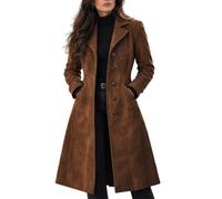 ZM ATTIRE Abrigo largo de ante marrón para mujer, cuello de solapa de doble botonadura, estilo gabardina clásica