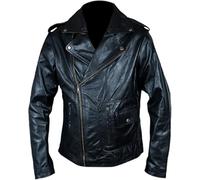 ZM ATTIRE Chaqueta de piel con parche T-Birds para hombre John Travolta Grease Danny Zuko, Black T - Chaqueta de cuero, M