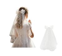 ZMaglorian Accesorio de pelo para comunión niña, Elegante moño blanco de tul doble capa, Peine para pelo con perlas y ratán, Ideal para primera comunión, bodas, novia y damitas de honor