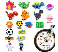 ZMaglorian Clip para Radios de Bicicleta para Niños - 18 Decoraciones de PVC con Motivos Mundial, Alienígenas y Dinosaurios - Accesorios Bicicleta Infantil Creativos DIY