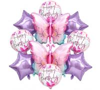 ZMaglorian Kit 10 Globos Cumpleaños Mariposa, Helio con Estrella Violeta, Decoración Rosa Lila para Fiesta Niña