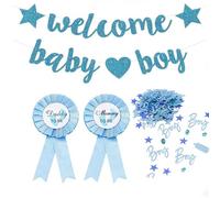 ZMaglorian Kit de Gender Reveal y Decoración Baby Shower Niño - Set Revelación de Género Bebé con Confeti, Cartel y Pins para Fiesta de Bienvenida
