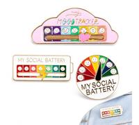 ZMaglorian Lot de 3 Pin Social Battery - Broche État d'Esprit à Curseur avec 7 Émotions - Pin Bateria Social Blanc (rond/rectangulaire) + Rose (nuage)