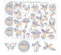 ZMaglorian Pegatinas de Protección para Ventanas Anti-Colisión Aves 47 Piezas, 4 Motivos (Círculo, Pájaro, Hongo, Mariposa), Suncatcher Láser 3D con Efecto Arcoíris, Lámina PVC Reutilizable