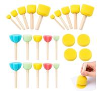 ZMaglorian Set 24 Pinceles Esponja Forma Hongo Colores Vivos Mango Madera 4 Esponjas Circulares Ligero Reutilizable Ideal Para Dibujo Pintura Manualidades Creativas Actividades Artísticas