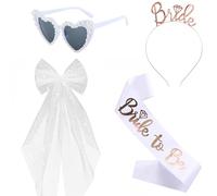 ZMaglorian Set Accesorios Despedida de Soltera 4 Piezas, Velo de Novia Blanco, Banda Satin Novia, Gafas Corazón Perlas, Diadema Oro Rosa, Decoración Bride to Be para Boda y Fiestas Hen Night