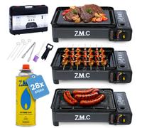 ZMC 2in1 Cocina de Gas Estufa Camping + Parrilla Incl. Cartuchos , Placa