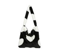 ZMCGNO Bolso de compras felpa, bolso con asa superior, mano for mujer, hombro mullido for otoño e invierno for mujeres y niñas(Black heart)