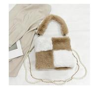 ZMCGNO Bolso de mano felpa, bolso hombro for mujer, otoño e invierno, nuevo, moda, versátil, nicho, cadena, bandolera(Khaki color splicing)