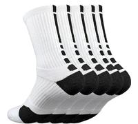 ZMCGNO Conjunto de calcetines deportivos for hombre, 5 pares, con amortiguación, Terry, baloncesto, ciclismo, correr, senderismo, tenis, esquí, algodón, EU 39-45(2004 5 white black)